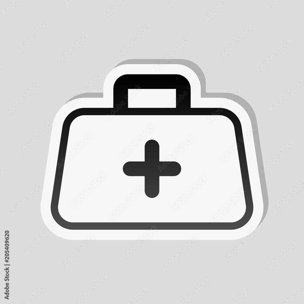 first-aid kit, outline symbol. Sticker style with white border a first-aid kit, outline symbol. Sticker style with white border a