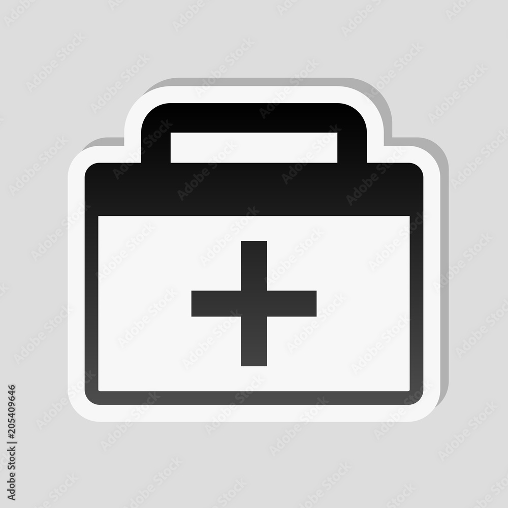first-aid kit, simple icon. Sticker style with white border and first-aid kit, simple icon. Sticker style with white border and