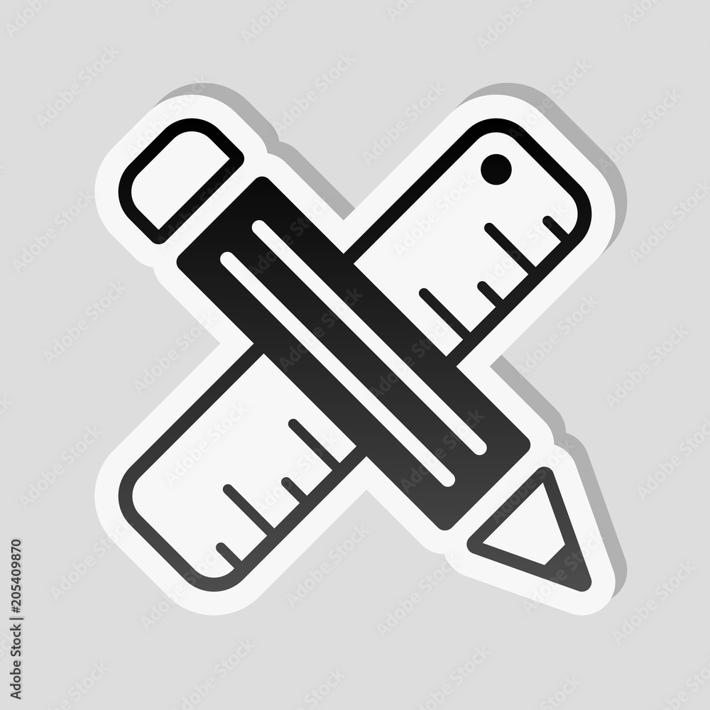 simple symbol of ruler and pencil, criss-cross. Sticker style wi - obrazy, fototapety, plakaty 