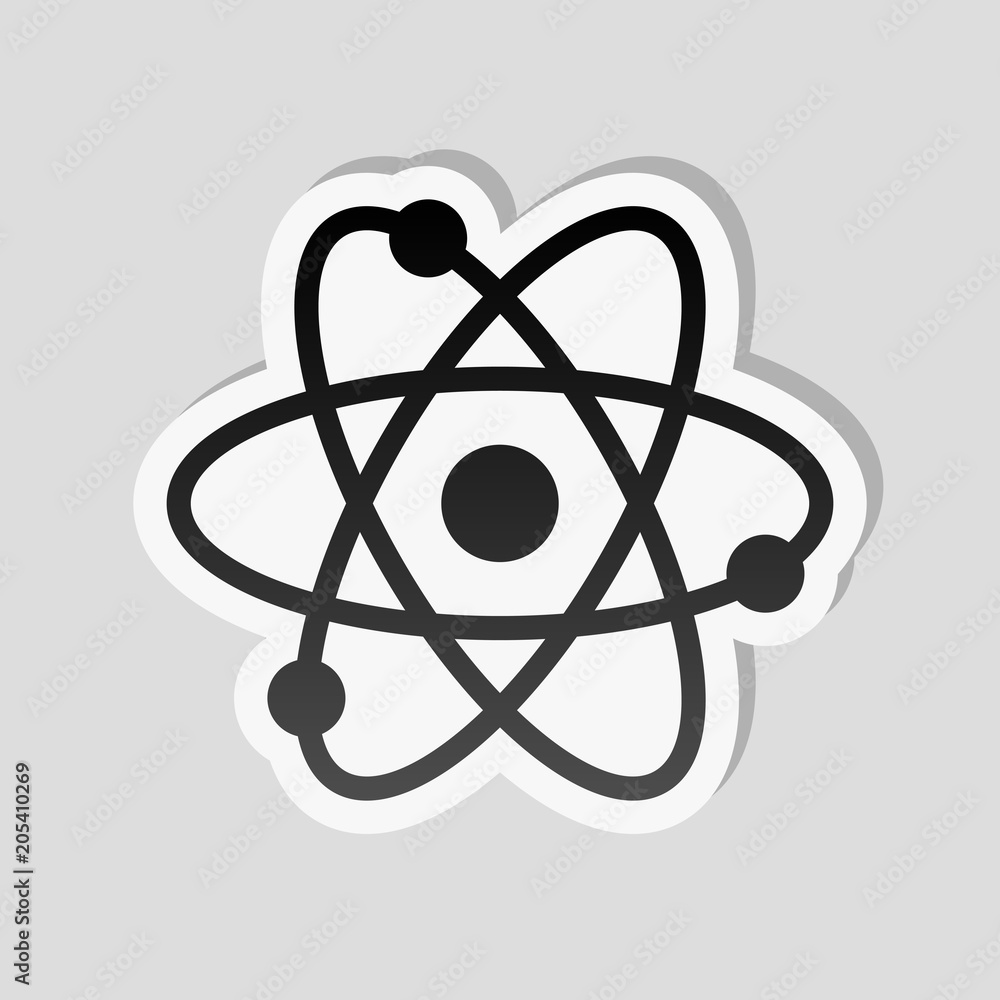 scientific atom symbol, simple icon. Sticker style with white bo scientific atom symbol, simple icon. Sticker style with white bo