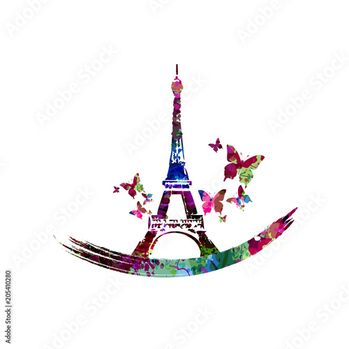 Colorful Eiffel Tower vector illustration design. Famous landmark in Paris. Travel and tourism background
