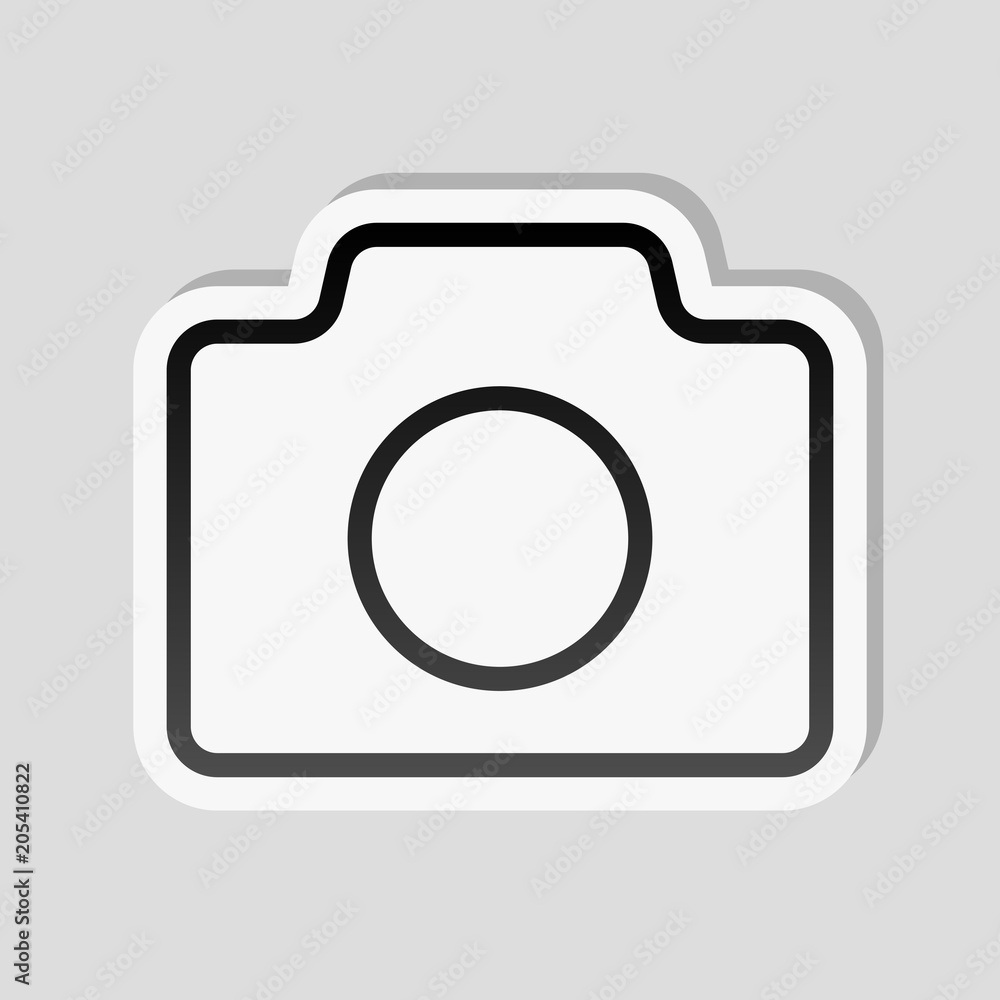 Photo camera, linear symbol with thin outline, simple icon. Stic Photo camera, linear symbol with thin outline, simple icon. Stic
