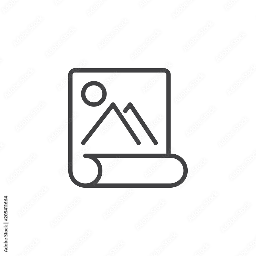 Image scroll paper outline icon. linear style sign for mobile concept and web design. Landscape picture simple line vector icon. Symbol, logo illustration. Pixel perfect vector graphics Image scroll paper outline icon. linear style sign for mobile concept and web design. Landscape picture simple line vector icon. Symbol, logo illustration. Pixel perfect vector graphics