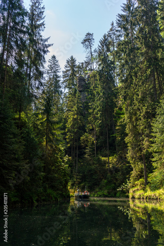 Boat tour at the Kirnitzschtal at the Saxon Switzerland in Germany 