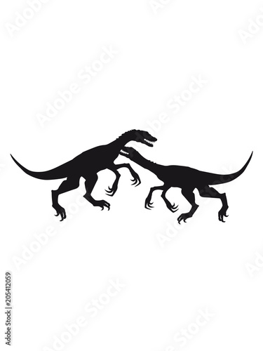 2 kampf raptor jagen silhouette schwarz umriss t-rex fleischfresser böse gefährlich fressen dino dinosaurier saurier clipart comic cartoon design © Style-o-Mat-Design