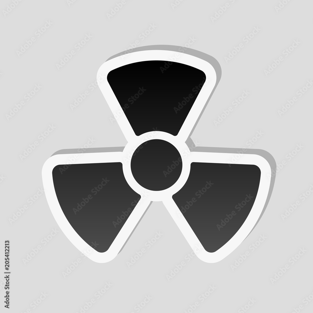 Radiation simple symbol. Radioactivity icon. Sticker style with