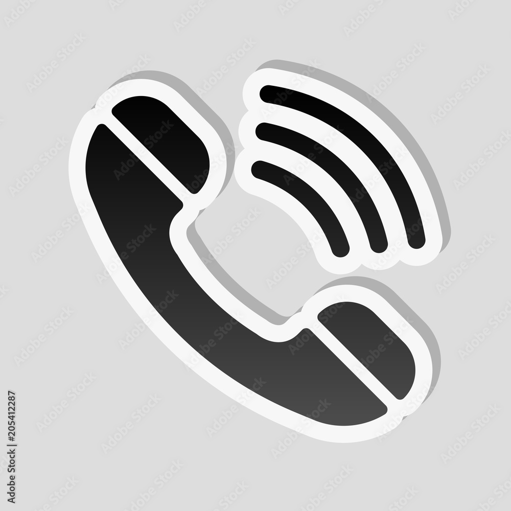 Ringing phone icon. Retro symbol. Sticker style with white borde Ringing phone icon. Retro symbol. Sticker style with white borde