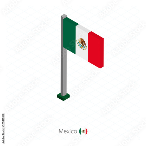 Foto Mexico Flag on Flagpole in Isometric dimension.