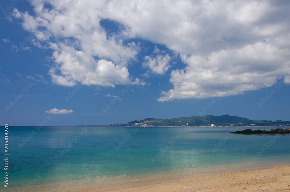 Kouki beach in Nago on Okinawa island in Japan. Beautiful turquo