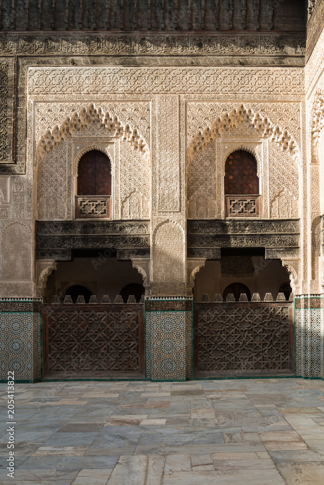 Detail of the architecture of Madrasa Bou Inania, Fez, Morocco