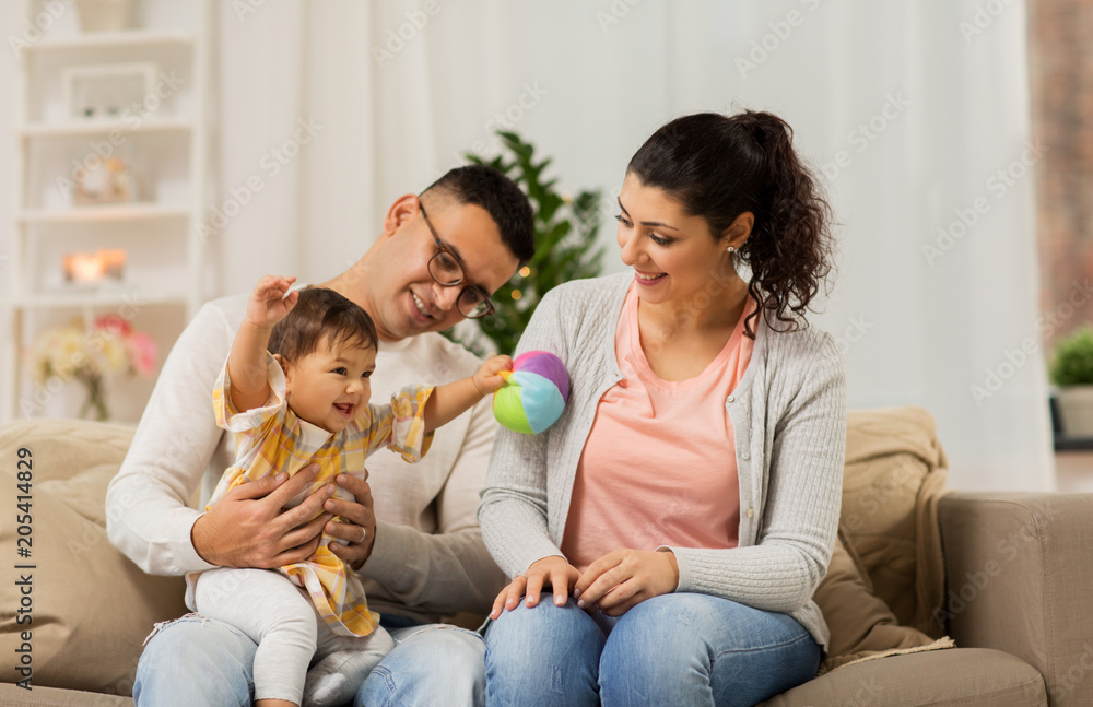 family, parenthood and people concept - happy mother, father with baby daughter at home family, parenthood and people concept - happy mother, father with baby daughter at home
