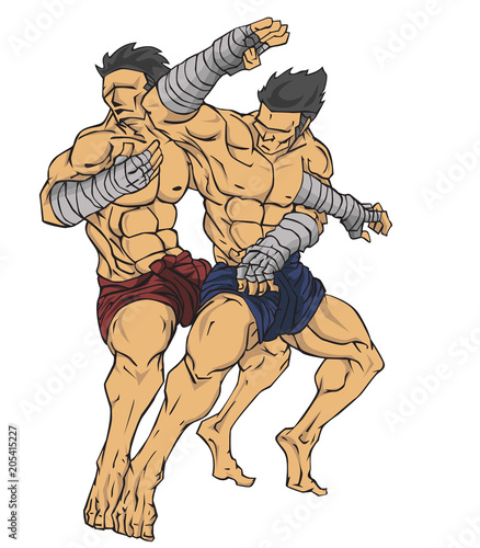 Muay thai or thai kickboxing. Martial art vector and illustration