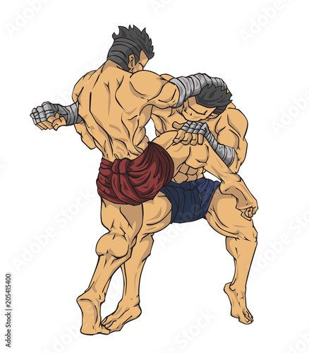 Muay thai or thai kickboxing. Martial art vector and illustration