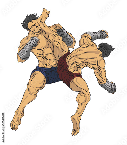 Muay thai or thai kickboxing. Martial art vector and illustration