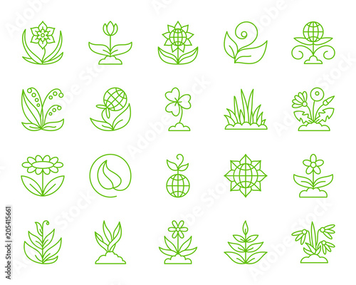 Garden simple color line icons vector set