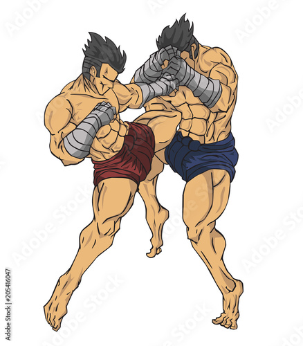 Muay thai or thai kickboxing. Martial art vector and illustration