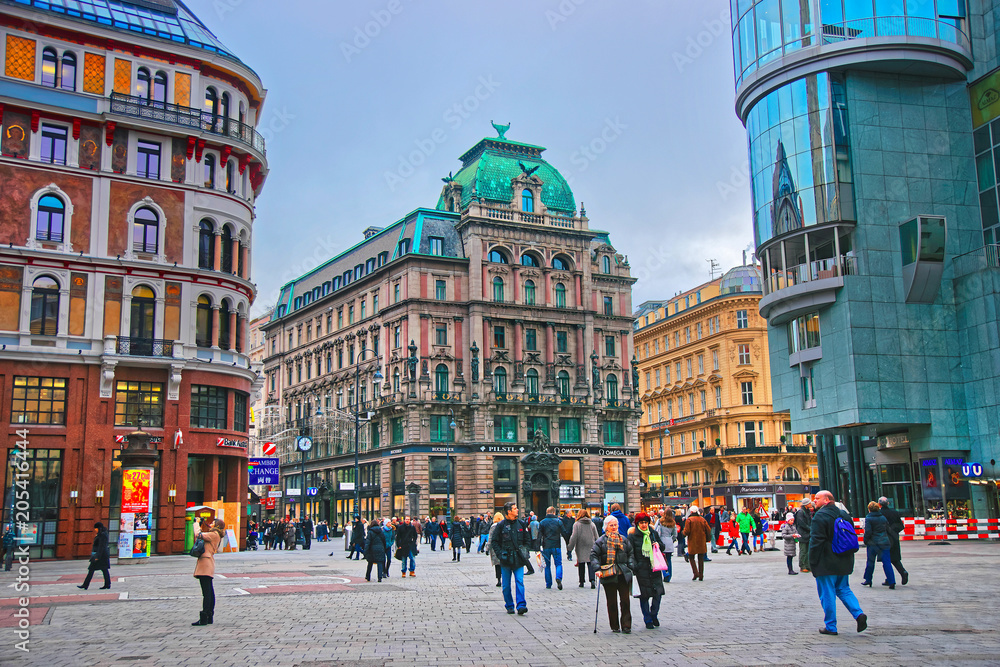 People walking in Vienna, Austria in Stephansplatz