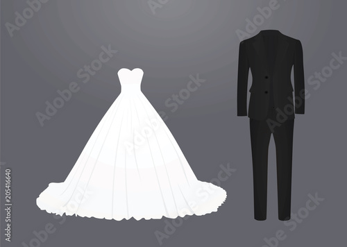Wedding dress and suit. vector illustration