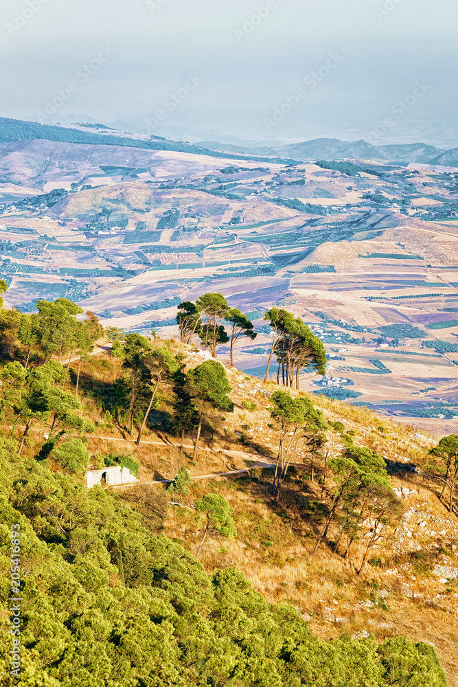 Panoramic view towards Trapani at Erice Sicily Italy