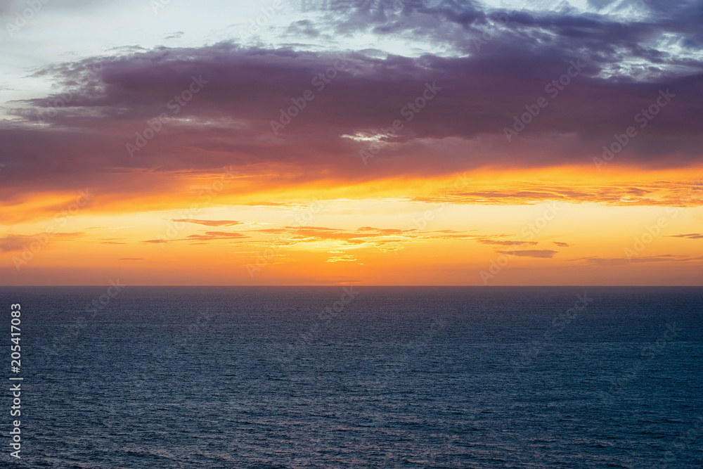 Idyllic sunset over Mediterranean sea Portoscuso Carbonia Sardinia