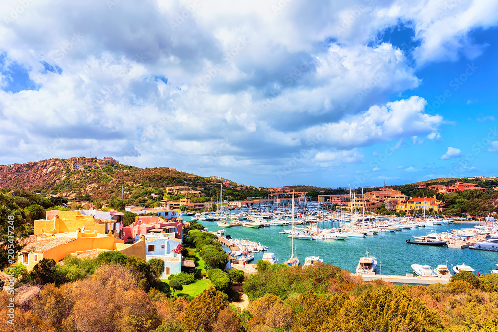 Luxury yachts on harbor of Porto Cervo Costa Smeralda Sardinia