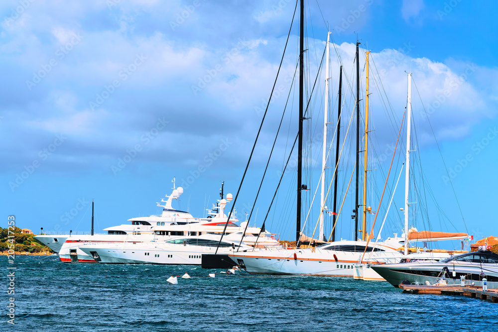 Sea and Luxury yachts at marina of Porto Cervo Sardinia