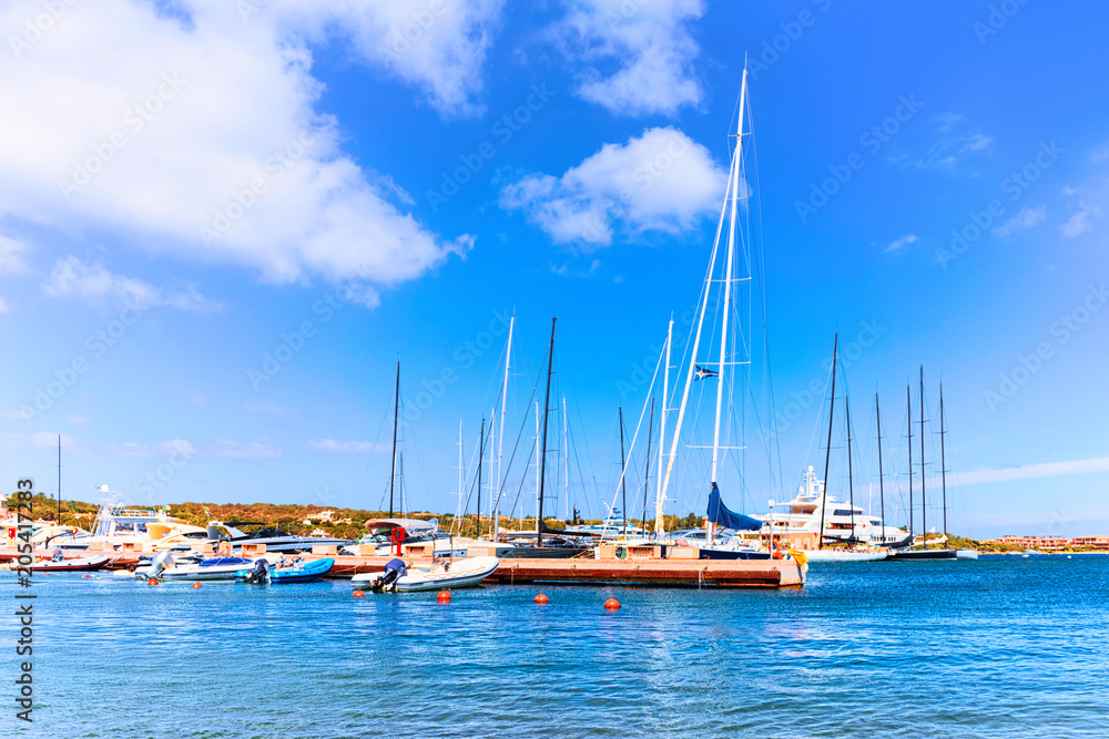 Sea and Luxury yachts in marina of Porto Cervo Sardinia