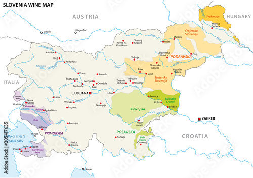 slovenia wine growing regions vector map