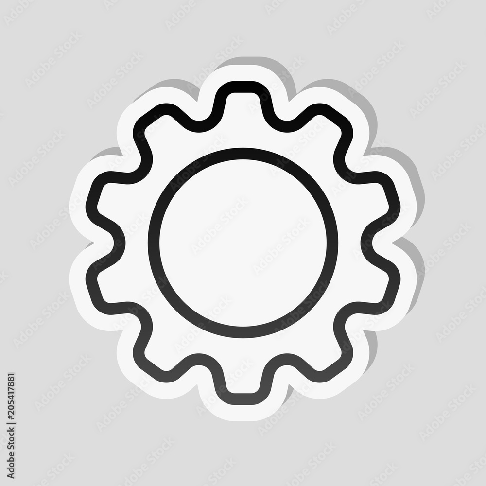 Simple gear symbol, Linear icon with thin outline. Sticker style Simple gear symbol, Linear icon with thin outline. Sticker style