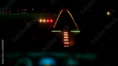 Instrumental approach. View from the cockpit of the plane on the runway