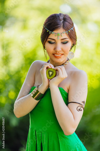 Wallpaper Mural Beautiful young asian woman with kiwi Torontodigital.ca