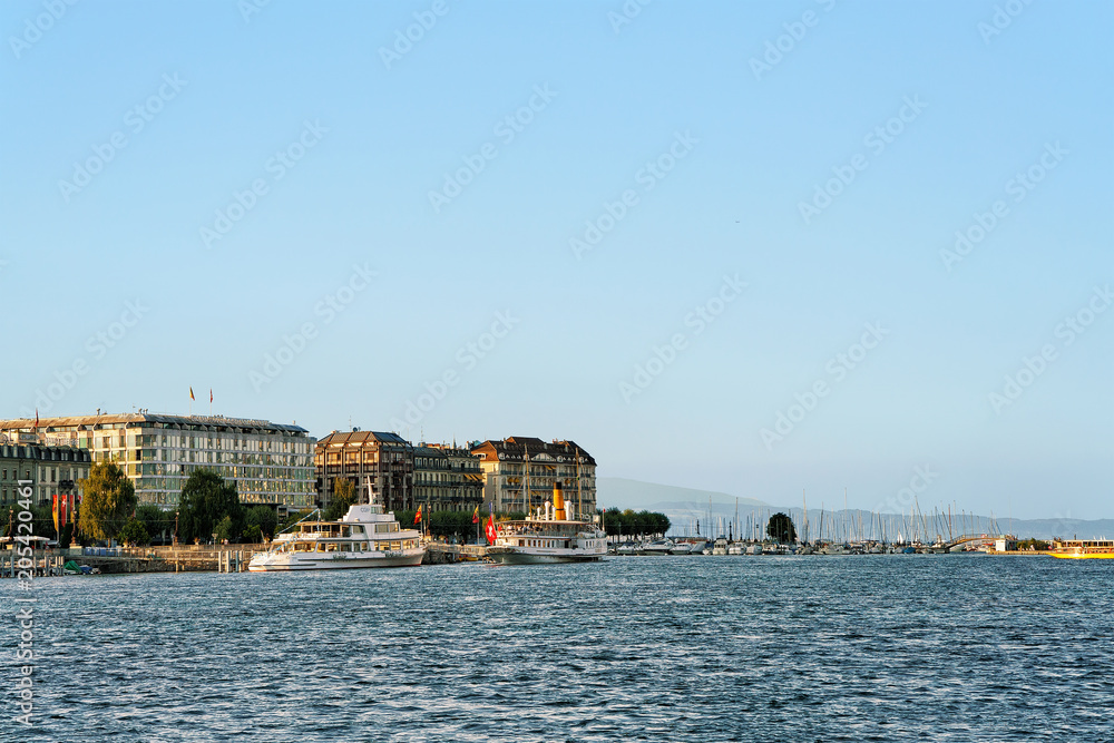 Ships in the Geneva Lake Geneva in Switzerland