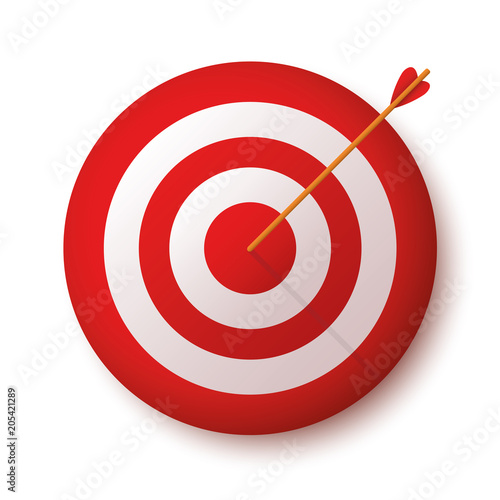 Target with arrow, standing on a tripod. Vector image of the arrow is exactly on the target - stock vector.