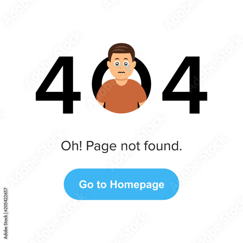 404 Error, page not found on website page. Vector flat illustration
