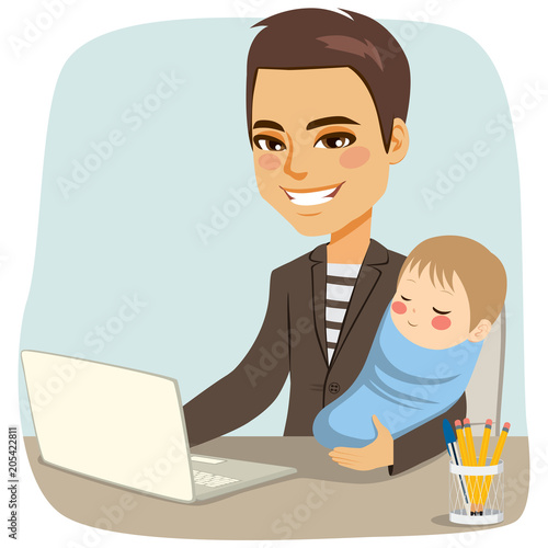 Young father working on lap...