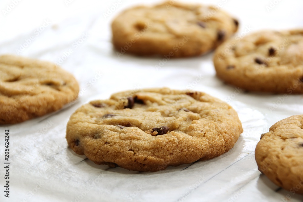 Homemade Soft and chewy Chocolate chip cookies, selective focus Homemade Soft and chewy Chocolate chip cookies, selective focus