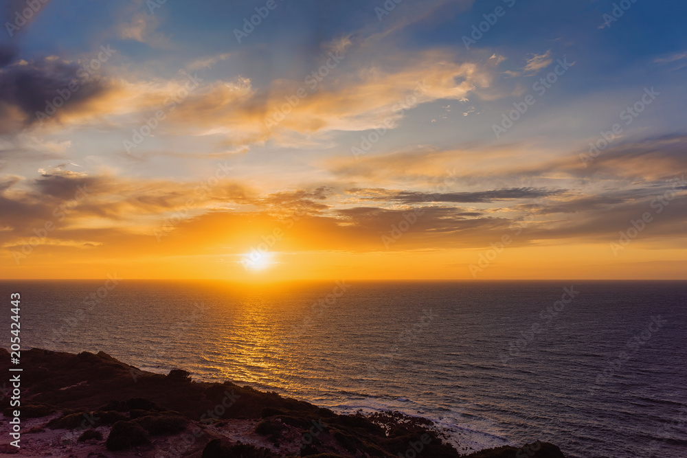 Romantic sunset above Mediterranean sea Portoscuso Carbonia Sardinia