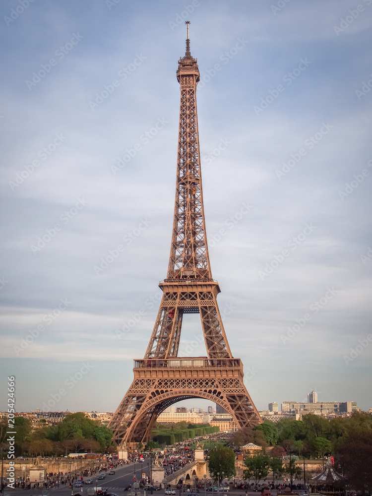 Eiffel Tower view from the Place du Trocadero (Paris, France) in twilight time