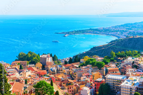 Cityscape of Taormina and Mediterranean Sea Sicily фототапет