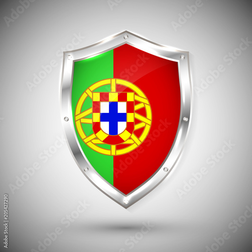 Portugal flag on metal shiny shield vector illustration. Collection of flags on shield against white background. Abstract isolated object Free Download Portugal flag on metal shiny shield vector illustration. Collection of flags on shield against white background. Abstract isolated object - GFXLoad