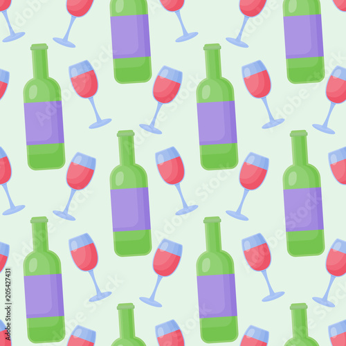 Red wine vector flat seamless pattern