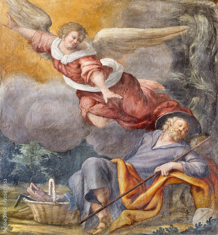 Fototapeta PARMA WŁOCHY, KWIECIEŃ, - 16, 2018: Fresk wzrok anioł St Jospeh w kościelnym Chiesa di Santa Croce Giovanni Maria Conti della kamerą (1614-1670).