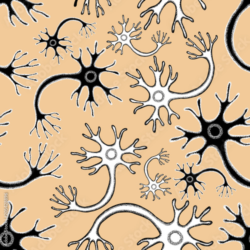 Seamless background of the black and white neurons