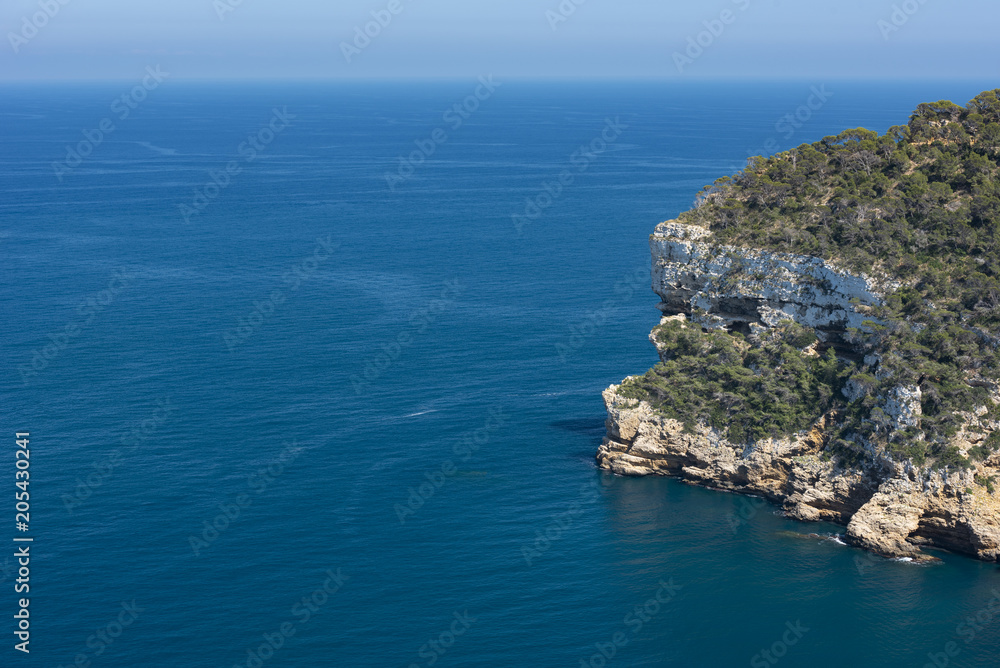 The coastal cliffs of Cap Negre, the perfect balcony towards the Portixol beach and cap Prim, Javea, Alicante province, Costa Blanca,Spain
