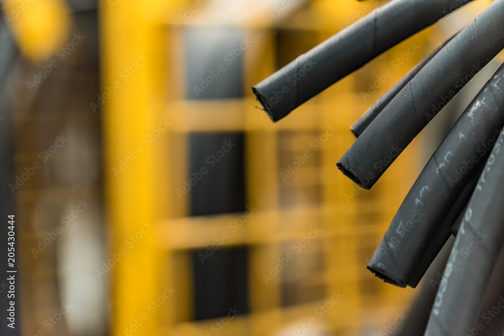 Black high pressure hoses close Black high pressure hoses close