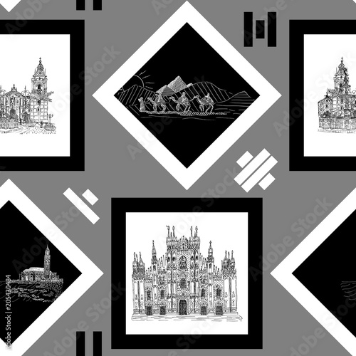 black and white seamless pattern sketch illustration