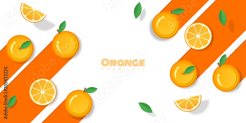 Fresh orange fruit background in paper art style , vector , illustration