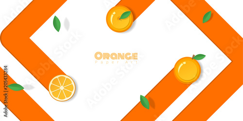 Fototapeta Świeży pomarańczowy owocowy tło w papierowym sztuka stylu, wektor, ilustracja