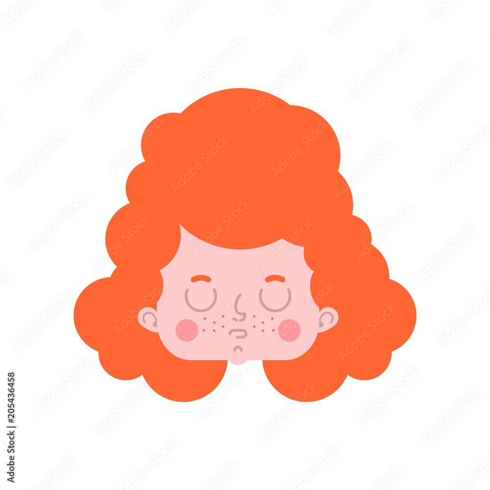 Red-haired little girl portrait. Female child freckles. Vector illustration