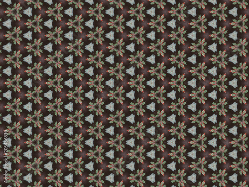 brown background with triangle red pattern with green leaves